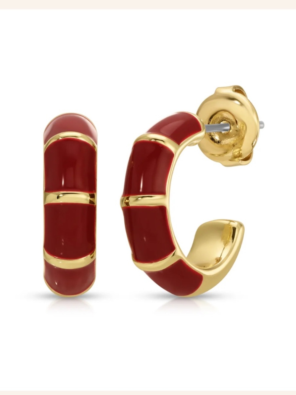 Leeada Mini Enamel Maroon and Gold Hoop Earrings